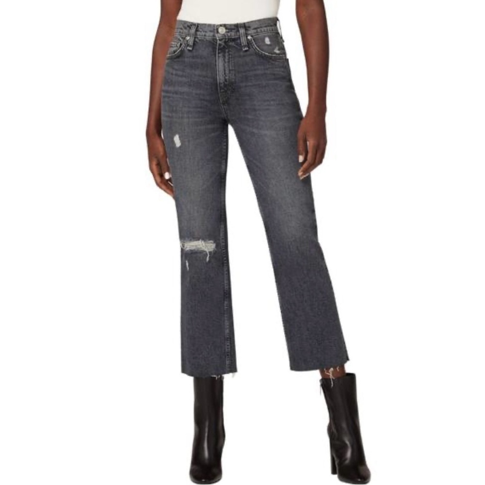 HUDSON Jeans Remi Straight Crop Jeans Black Wash Distressed Denim Size 30